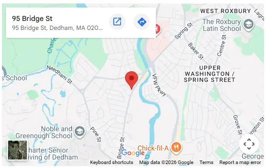Map showing MacFarlane Energy at 95 Bridge Street, Dedham