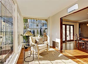Sunroom with a ductless heating and cooling system